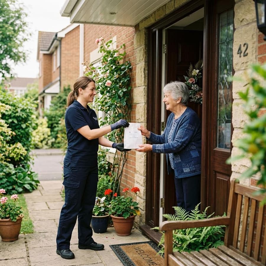 Prescription bag being delivered to a patient at their front door